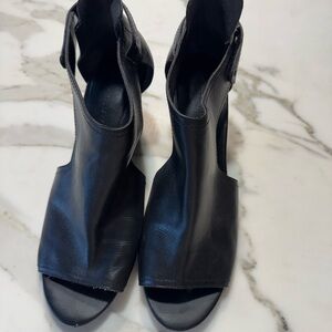 H by Halston Black Open-Toe Leather Ankle Heels